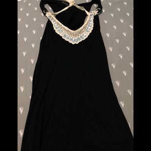 Forever 21 Bejeweled Black Tie Neck Necklace Top